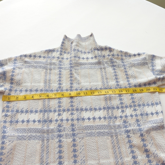 Rachel Zoe White Tan Blue Plaid Pullover Turtleneck Long Sleeve Sweater Size L - Picture 5 of 8